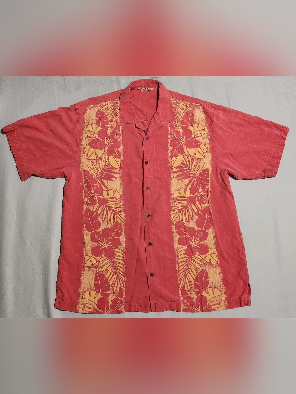 Tommy Bahama Men’s Short Sleeve Button Down Shirt Red Hibiscus Floral Size Large